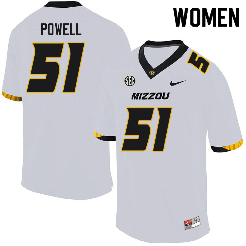Women #51 Zeke Powell Missouri Tigers College Football Jerseys Sale-White - Click Image to Close